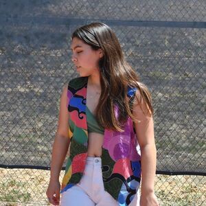 Vintage Chantik 100% Silk Multicolor Button Up Vest- S